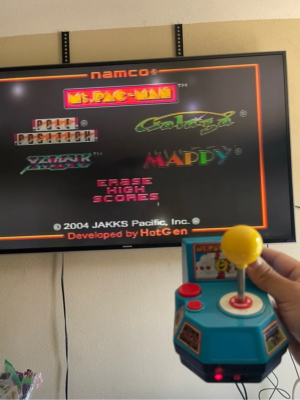 Ms. Pac-Man Mini Arcade Joystick - Blue & Yellow